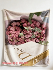 Dior Pink Rose Bouquet Flannel Throw Blanket D164